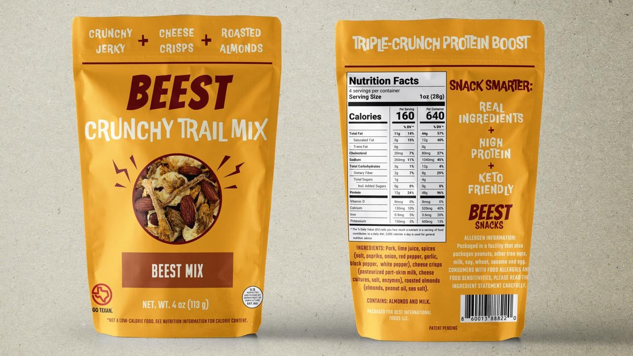 BEEST Crunchy Jerky Trail Mix “Charcuterie Board in a Bag” High-Protein Crunchy Jerky, Cheese & Almonds (4 oz)